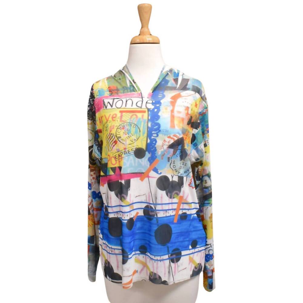 NEW INOAH women's express hooded pullover top in multi